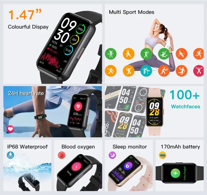 1.47" OLED Fitness Tracker Smart Band — Activity & Health Watch