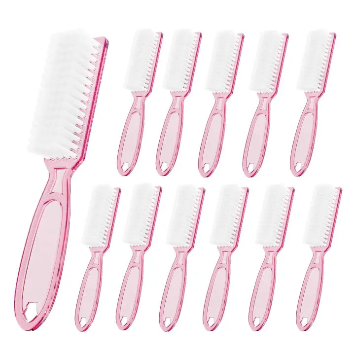 12-Pack Nail & Toe Cleaning Brushes with Handle — Clear Pink