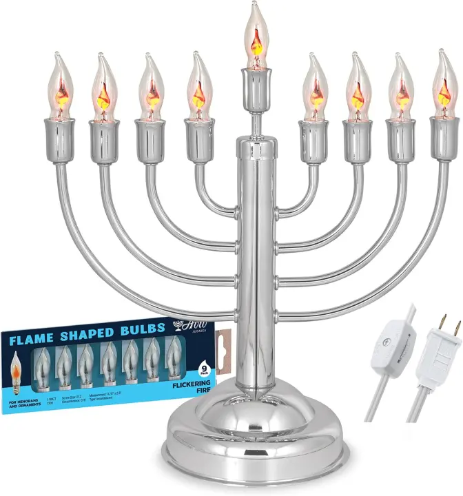 12" Polished Chrome Electric Chanukah Menorah with Flicker Bulbs