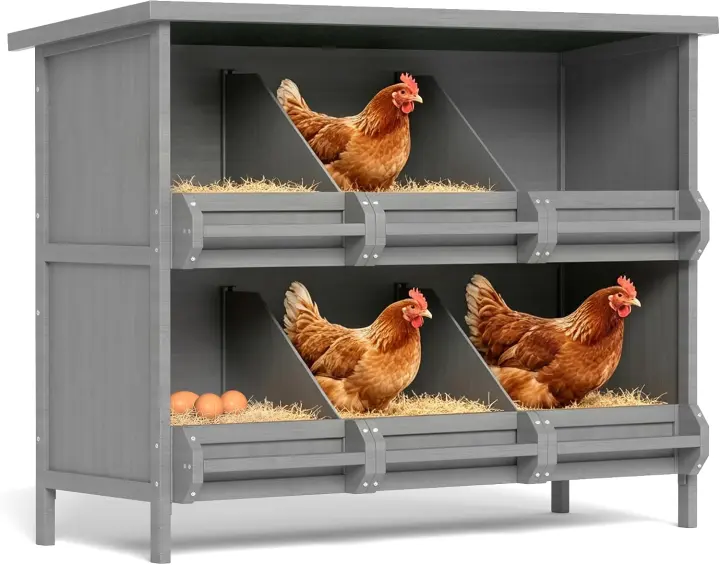 2-Tier Chicken Nesting Boxes with Perch — Wood Multi-Compartment Nest