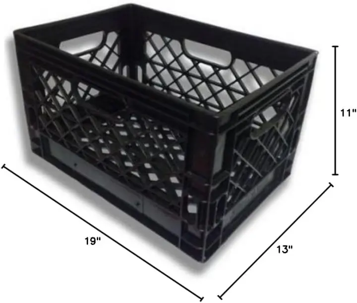 (3-Pack Black) Heavy-Duty Rectangular Stackable Dairy Milk Crates
