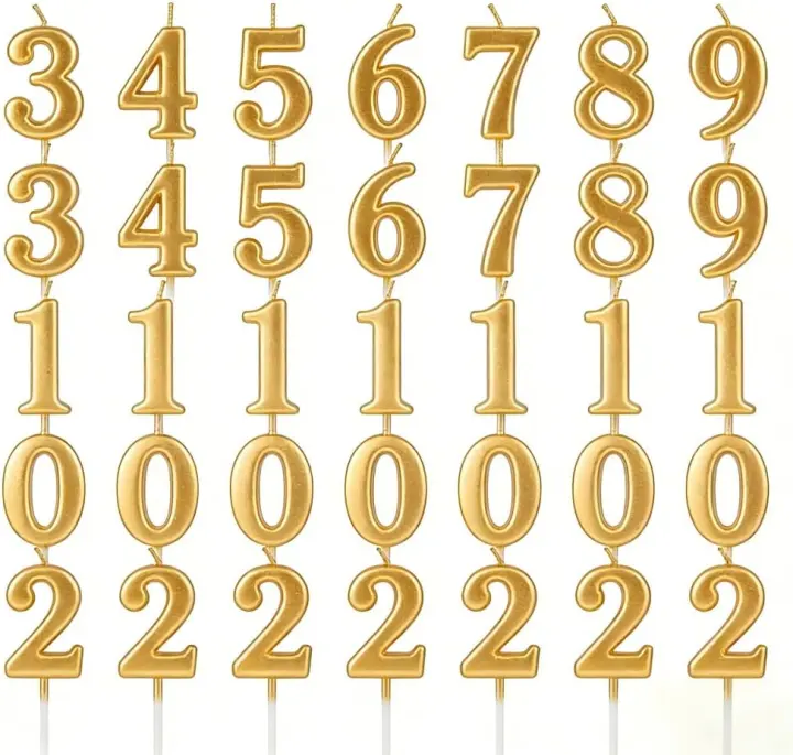 35-Piece Gold Number Candles Set for Birthday Cakes