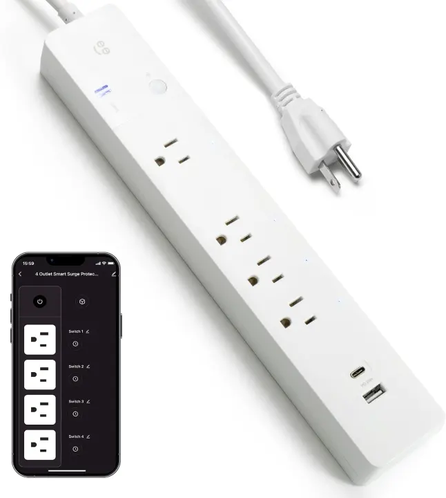 4-Outlet Smart Surge Protector Power Strip with 2 USB Charging Ports