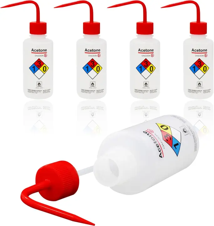 4-Pack 500ml Acetone Wash Bottles — Narrow-Mouth Safety Squeeze Bottles