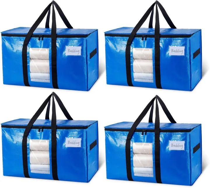 4-Pack Extra-Large Blue Moving Bags with Clear Window