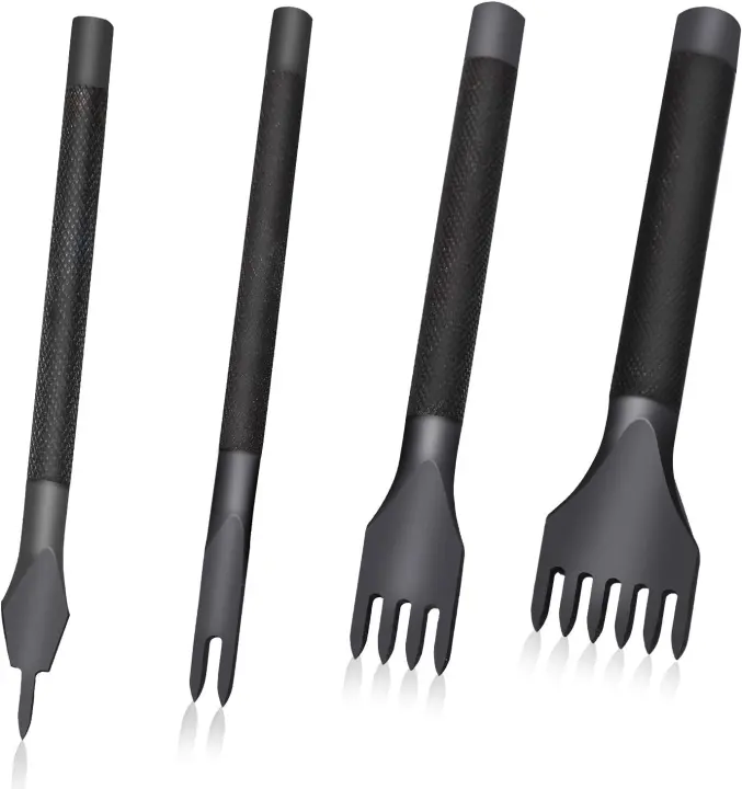 4-Piece Leather Stitching Punch Set — 1/2/4/6 Prong Chisels