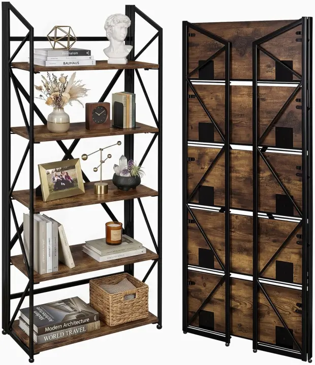 5-Tier Folding Bookshelf — Foldable, No-Assembly Storage Shelf