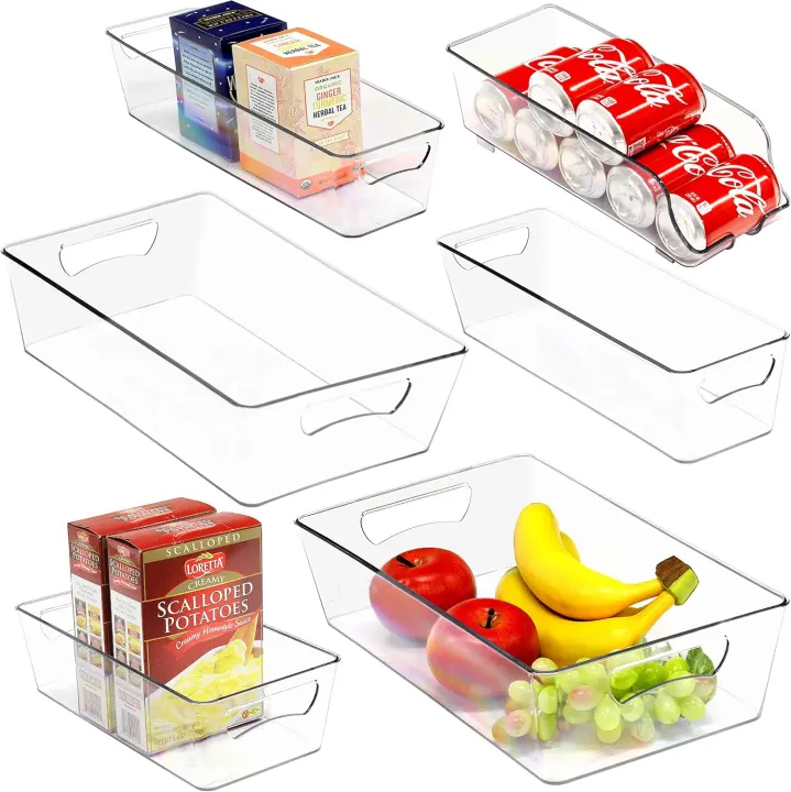 Assorted Clear Refrigerator Storage Bins — 6-Piece Set
