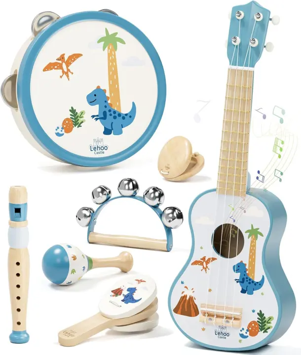 Dinosaur Wooden Toddler Guitar & 7‑Piece Rhythm Set