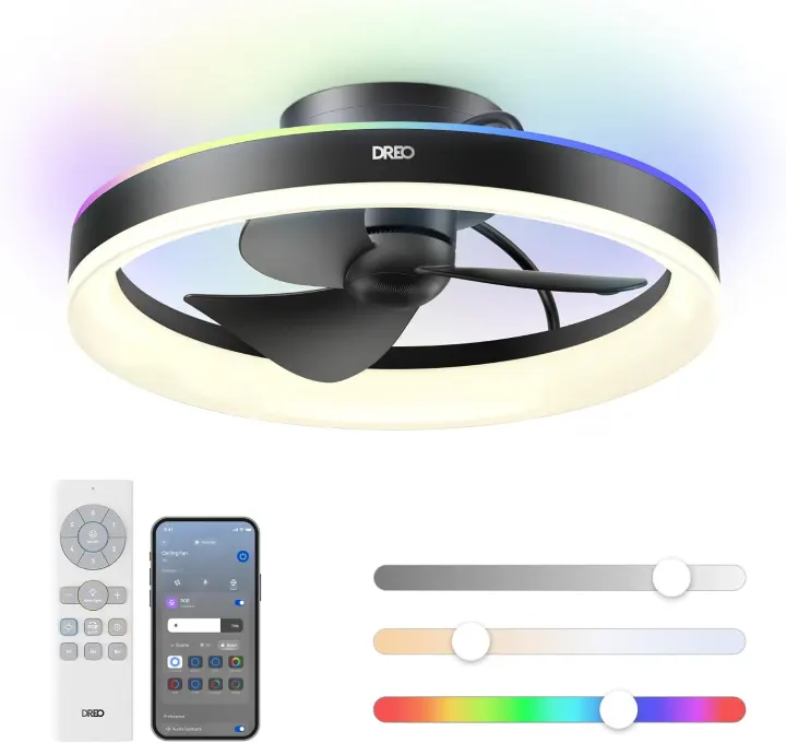 DREO Smart RGBIC Low-Profile Ceiling Fan with LED Light — 20"