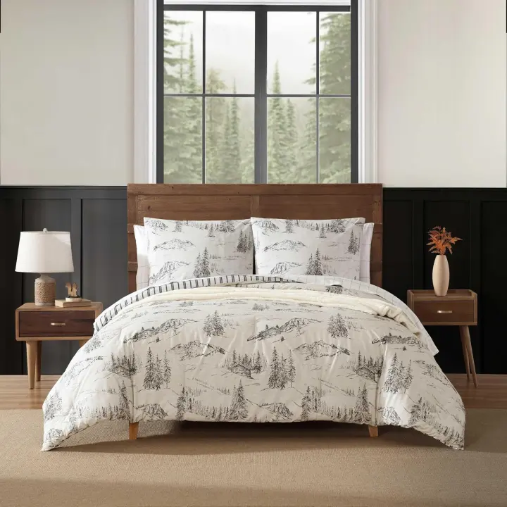 Eddie Bauer Queen Cotton Percale Duvet Cover Set with Shams