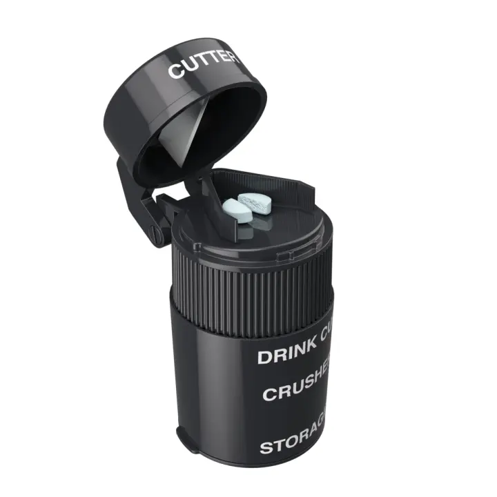 Ezy Dose 3-in-1 Pill Crusher, Cutter & Grinder with Cup — Black