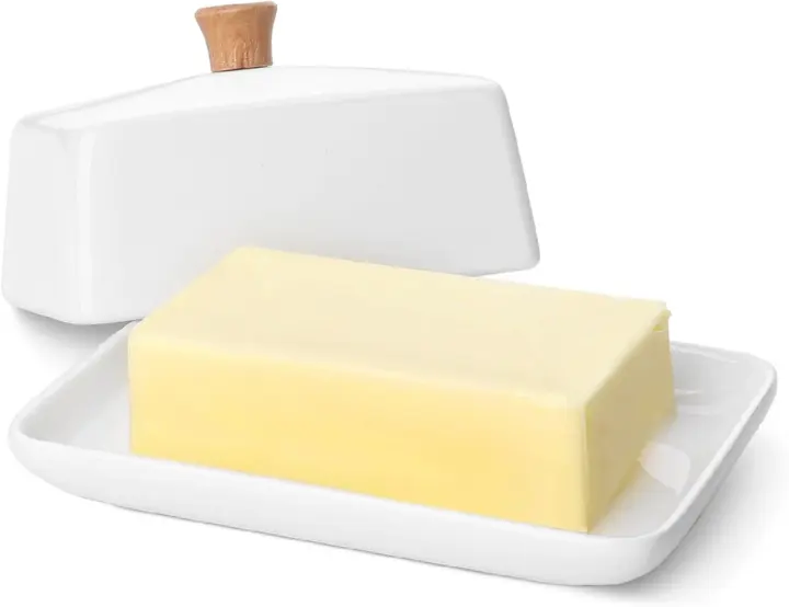 Flexzion 8" Extra-Large Ceramic Butter Dish with Lid — White
