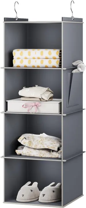 Hanging Closet Organizer — Fabric Shelf Unit, Grey