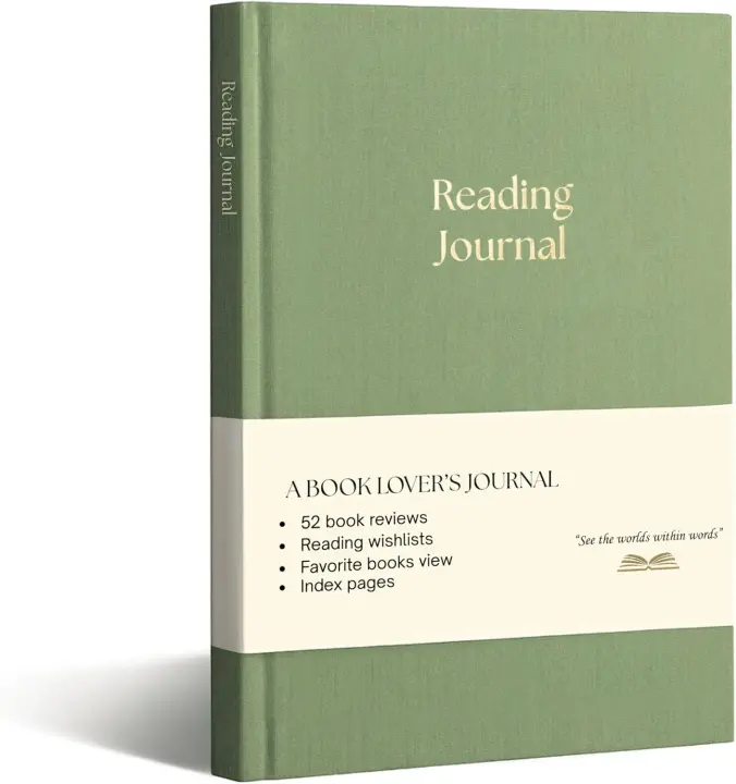 Linen Hardcover Reading Journal — 52 Review Entries (Sage)