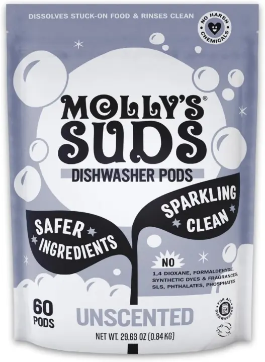 Molly's Suds Unscented Dishwasher Pods — 60 Auto-Release Tabs