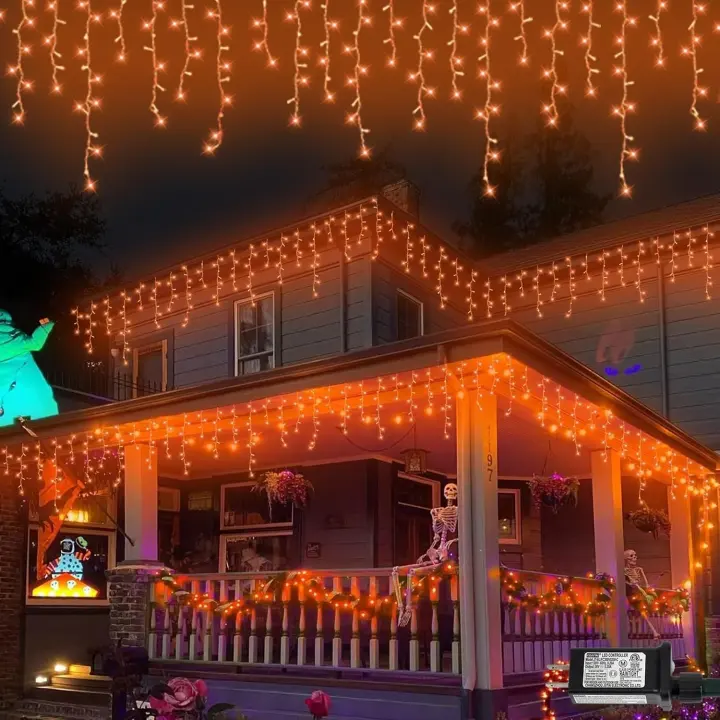 Orange Halloween Icicle String Lights — 33 ft, 400 LED