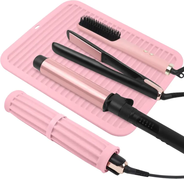 Oversized Pink Silicone Heat-Resistant Mat for Hair Tools