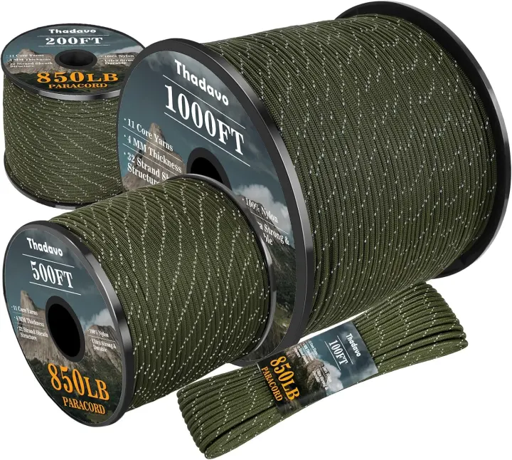 Reflective 850 lb Paracord Rope — 4mm Parachute Cord (50–1000 ft)