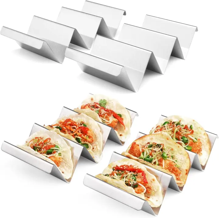 Stainless Steel Taco Rack 4-Pack — Oven & Grill Safe Holders