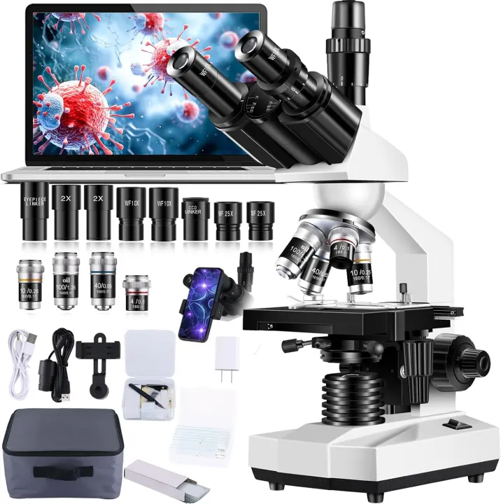 Trinocular Compound Microscope 40X–5000X with HD USB Camera
