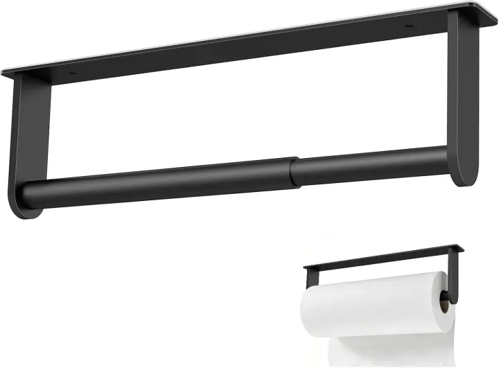 Under-Cabinet Paper Towel Holder — Matte Black, Adhesive or Screw