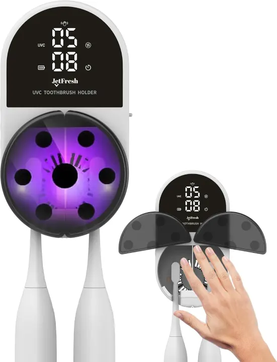 UV Toothbrush Sanitizer and Holder with Fan Drying — Wall-Mount, USB-C