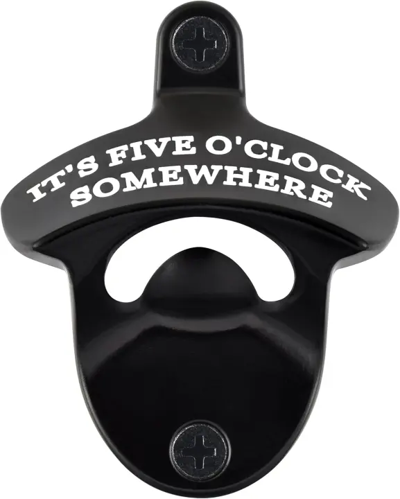 Wall-Mounted Bottle Opener — Black Stainless Steel, 'Five O'Clock' Design